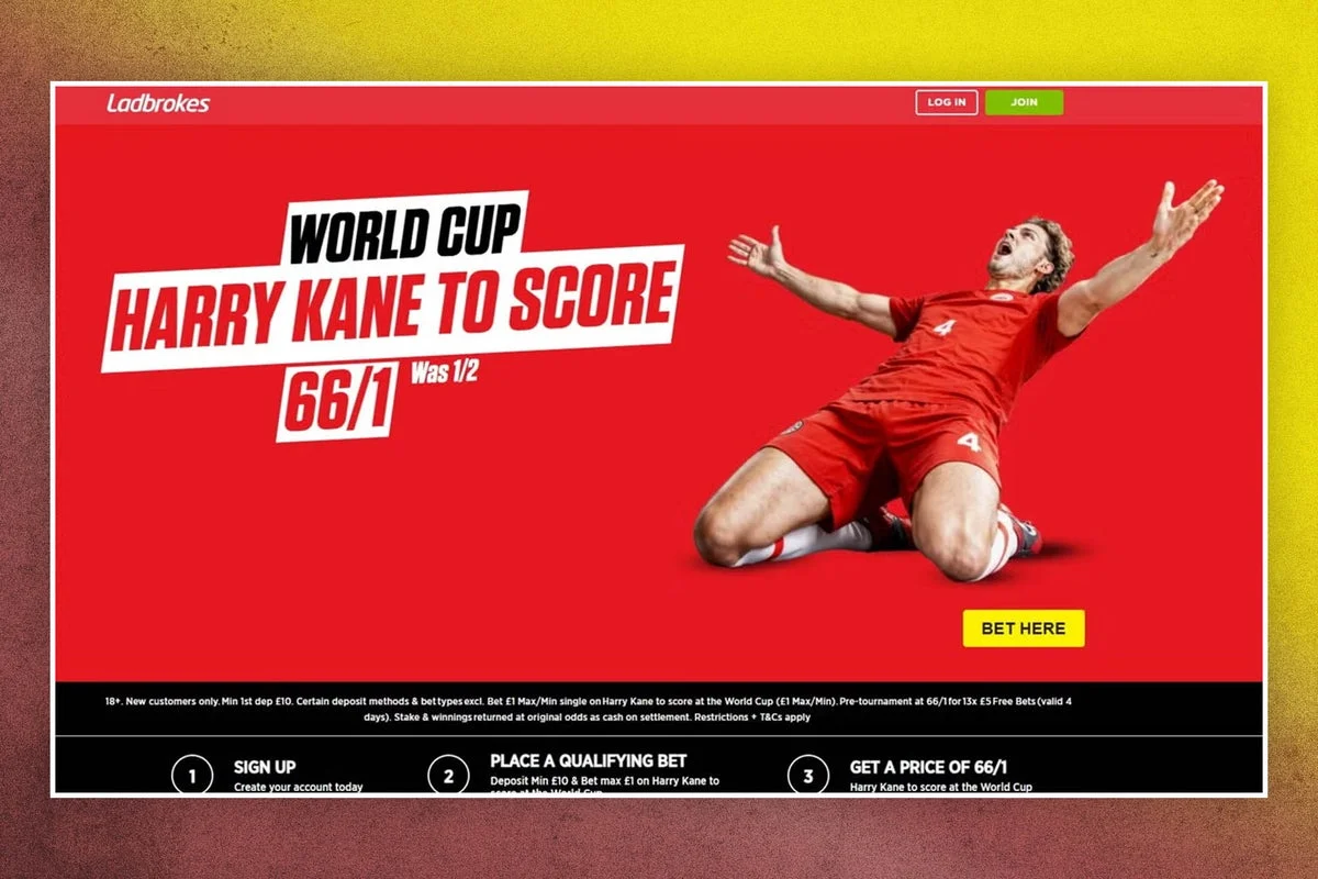 Ladbrokes Offers 66/1 Odds on Harry Kane Scoring in the World Cup