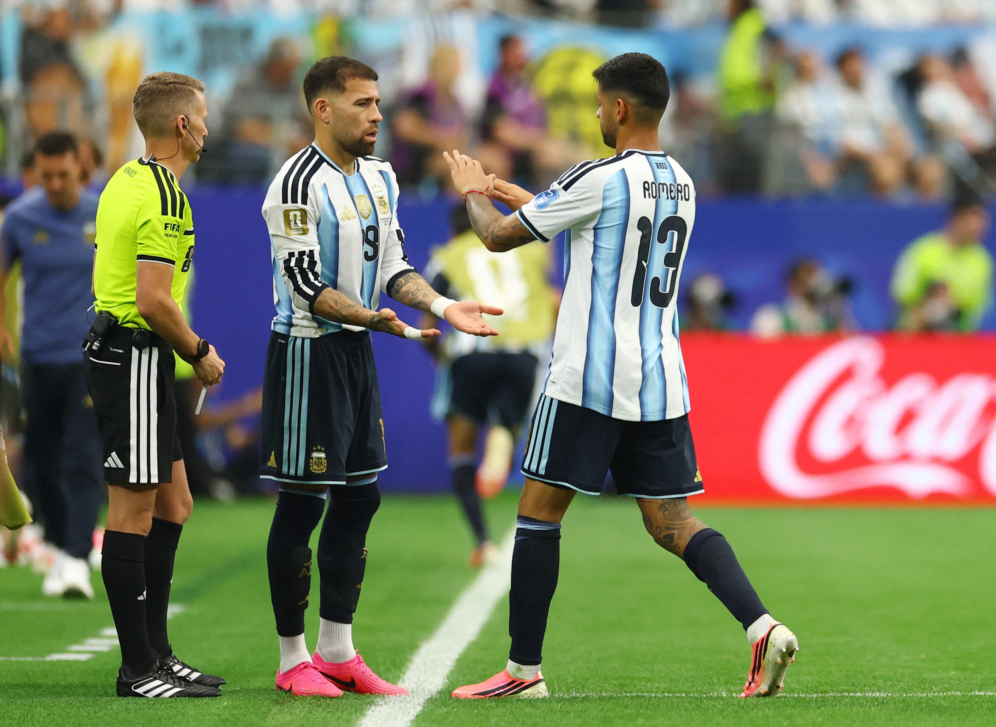 Cristian Romero was forced off for Argentina