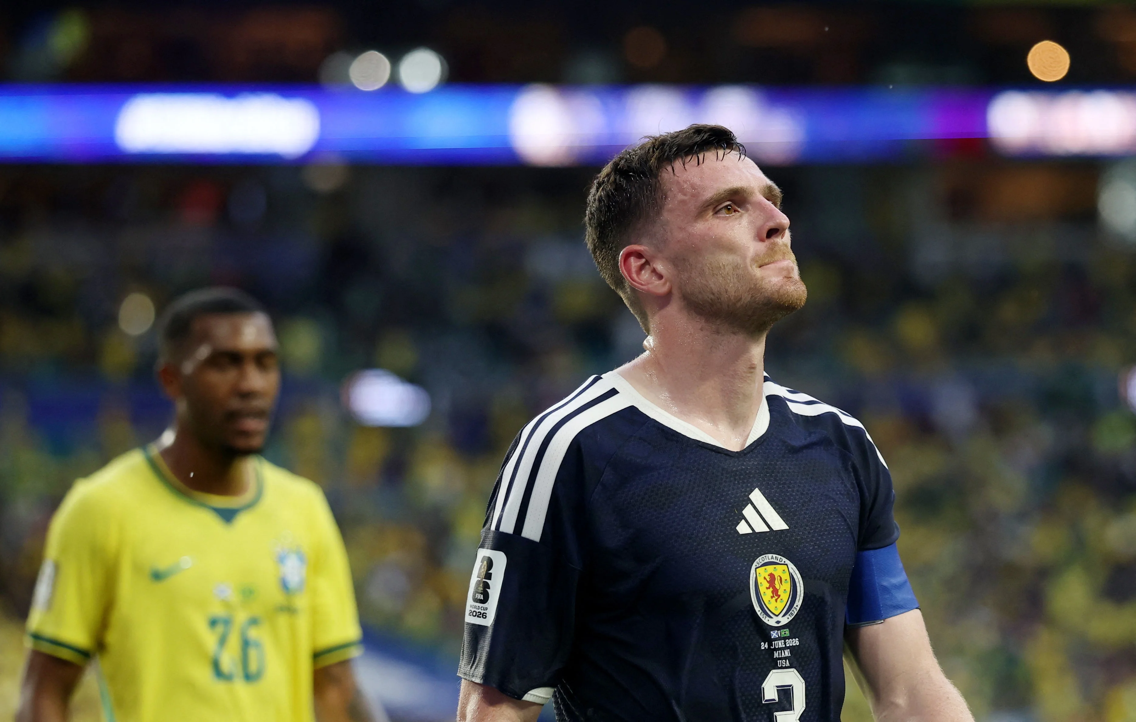 Andy Robertson picked up a knock during Scotland's defeat to Brazil