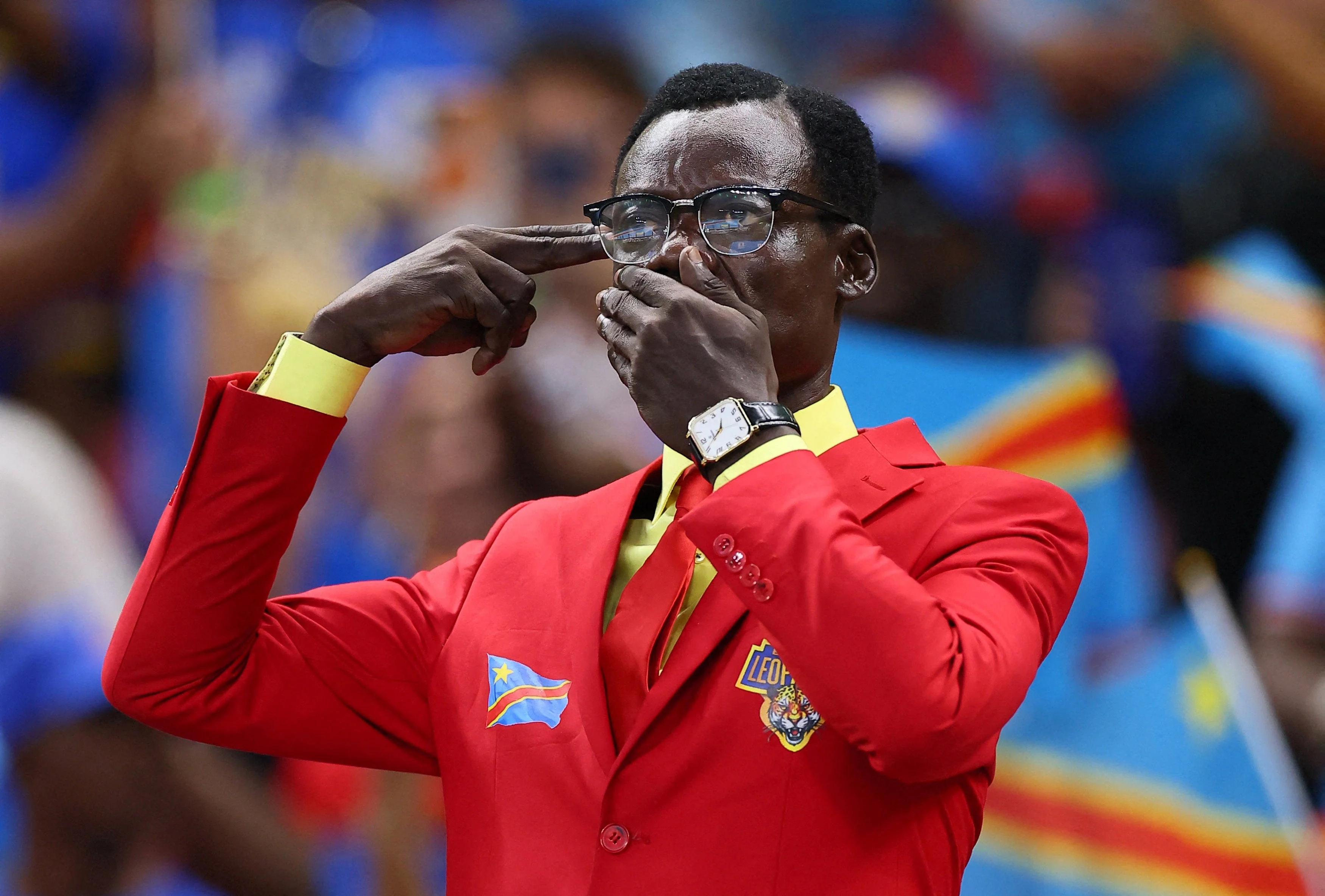 Lumumba Vea in the stands during DR Congo's defeat to Colombia
