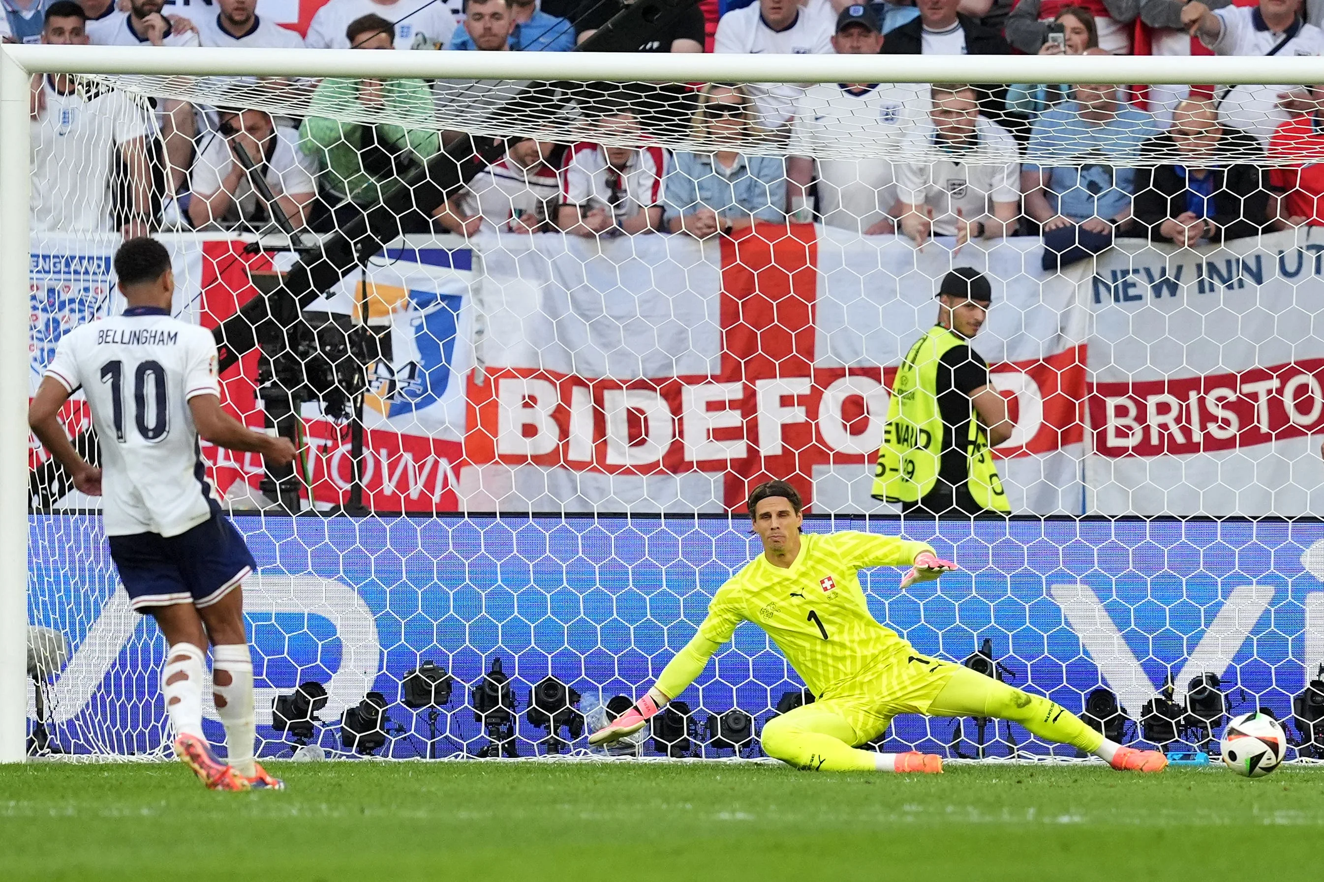 Jude Bellingham scored a penalty in the shootout against Switzerland in Euro 2024 (Martin Rickett/PA)