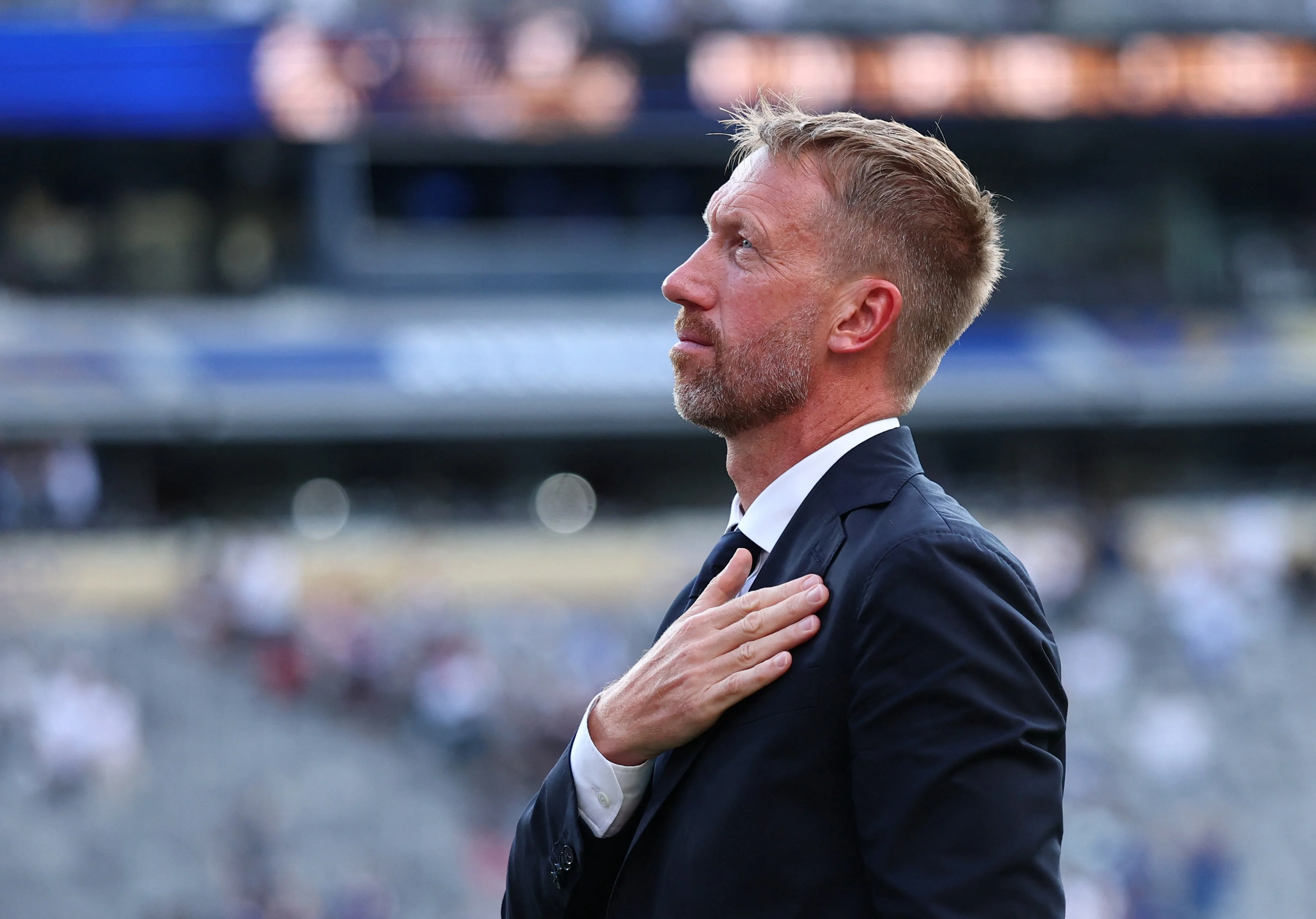 Graham Potter salutes the Swedish fans after full-time