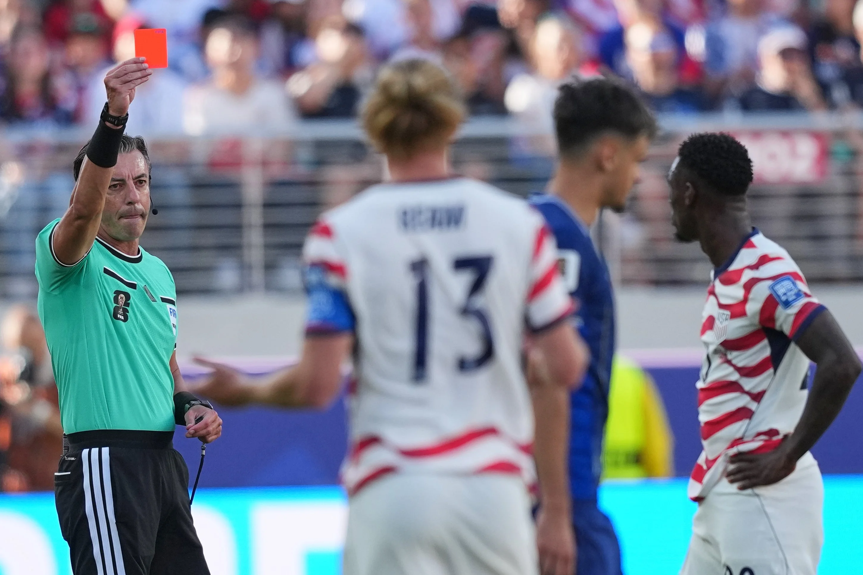 Folarin Balogun was sent off against Bosnia and Herzegovina