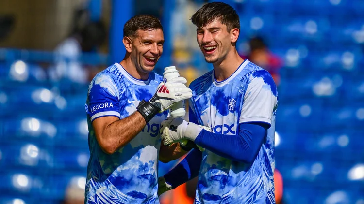 Emiliano Martinez (left) with Mike Penders (right), Chelsea